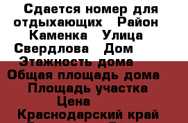 Сдается номер для отдыхающих › Район ­ Каменка › Улица ­ Свердлова › Дом ­ 30 › Этажность дома ­ 1 › Общая площадь дома ­ 25 › Площадь участка ­ 300 › Цена ­ 1 400 - Краснодарский край, Ейский р-н, Ейск г. Недвижимость » Дома, коттеджи, дачи аренда   . Краснодарский край